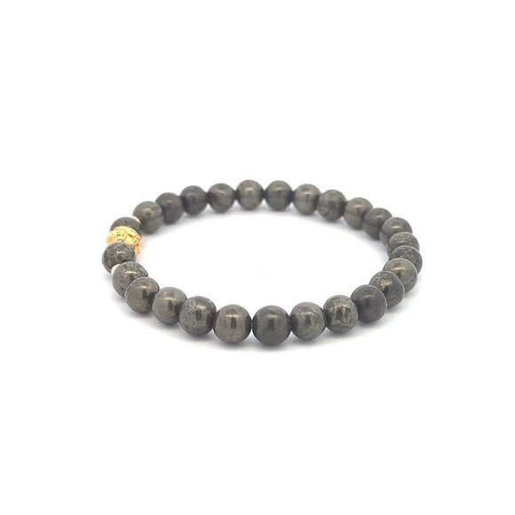 18K Gold Money Ball Lucky Charm Beads Bracelet Gemstones Pyrite 6mm - Picture 5 of 5